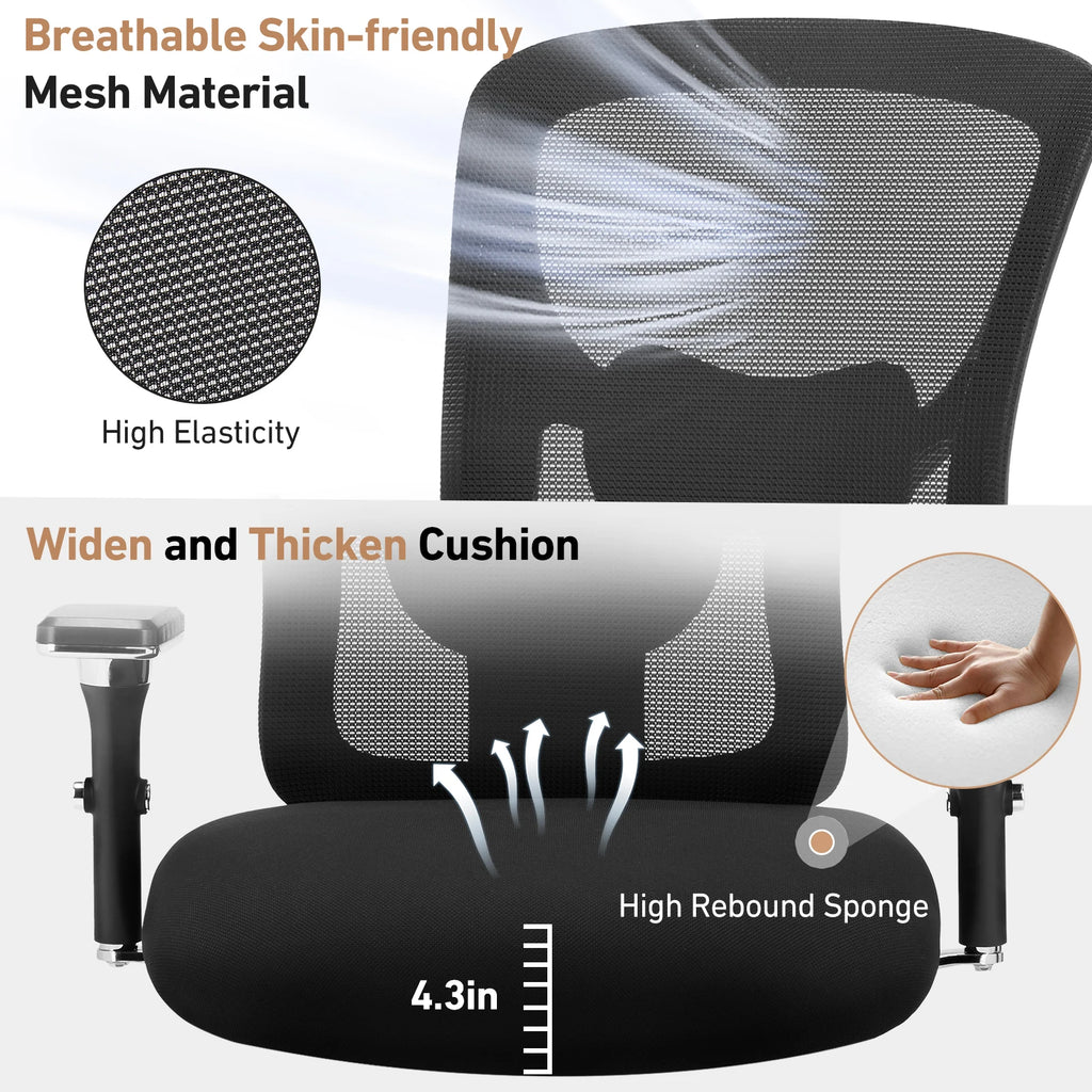 JHK 500lbs Heavy Duty Mesh Backrest Lumbar Support Office Chair Ergonomic Adjustable Height 4D Armrest Gaming Chairs for Home