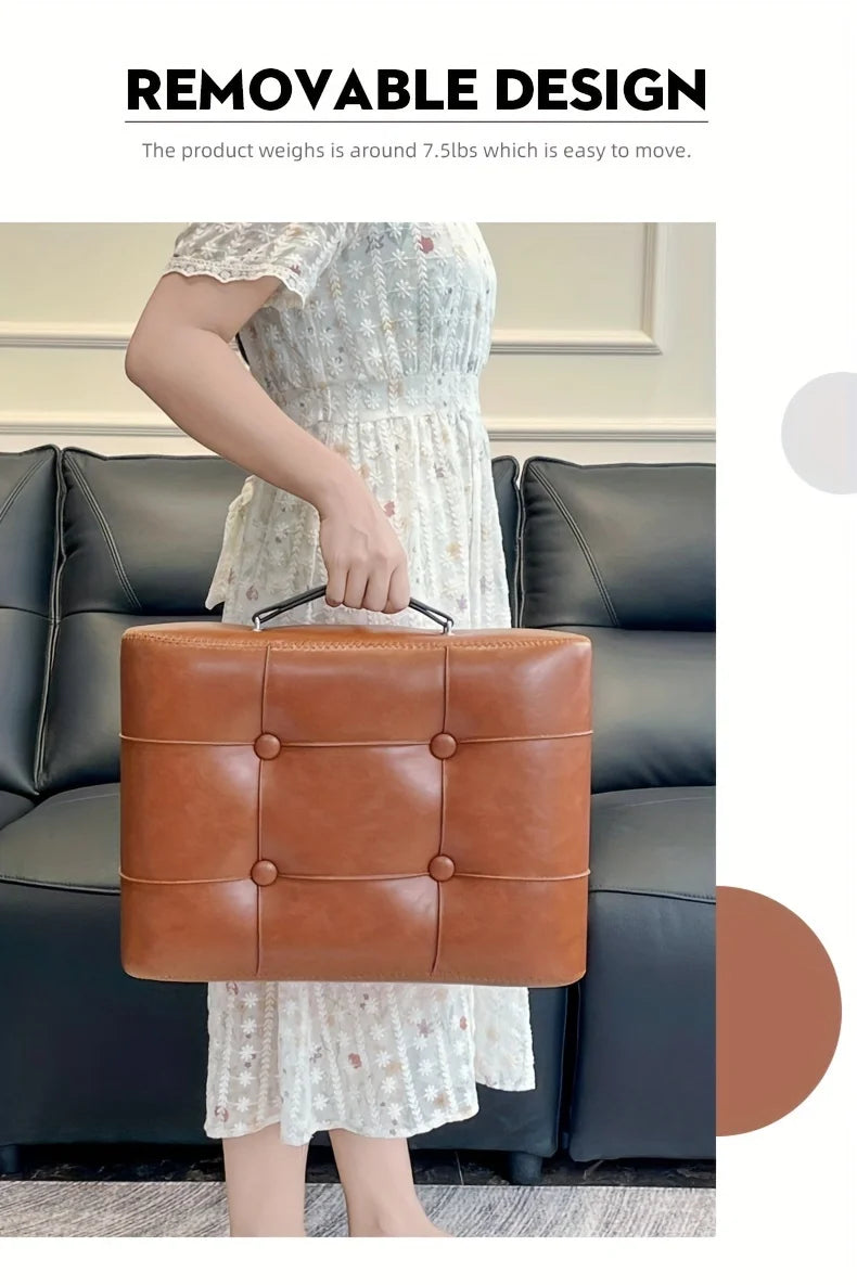 A High-quality Oil-and-wax Leather Low Stool, Footstool, Leather Footrest Stool, Stylish Multifunctional Sofa Side Piece