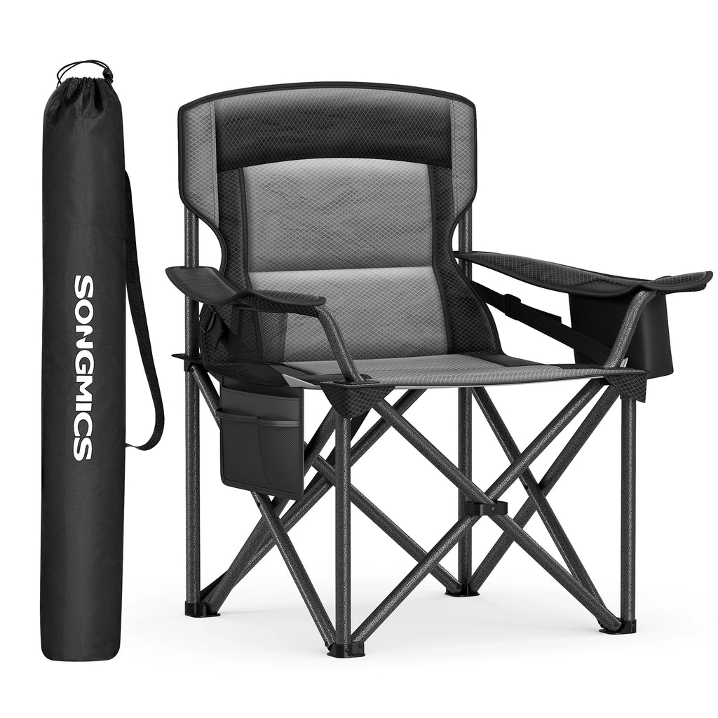 SONGMICS Oversized Lumbar Support Camping Chair, Heavy-Duty Outdoor Folding Chair Comfortable, Padded, Glamping, Cooler Bag, Wei