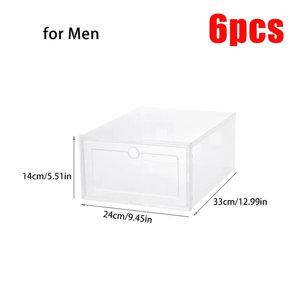 6pcs Transparent Thickened Shoes Box Dust-proof Moisture-proof Home Shoe Storage Case Fold Shoes Case Stackable Shoe Organizer