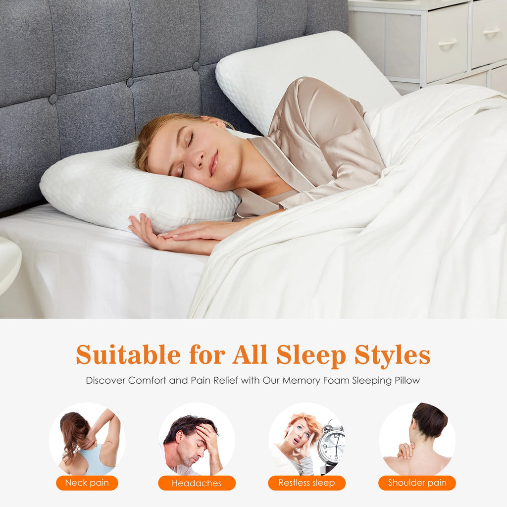 JHK 2-pieces Memory Foam Pillows Standard Size Neck Pillow Ventilated Cooling Bed Pillow with Removable Washable Cover Comfort