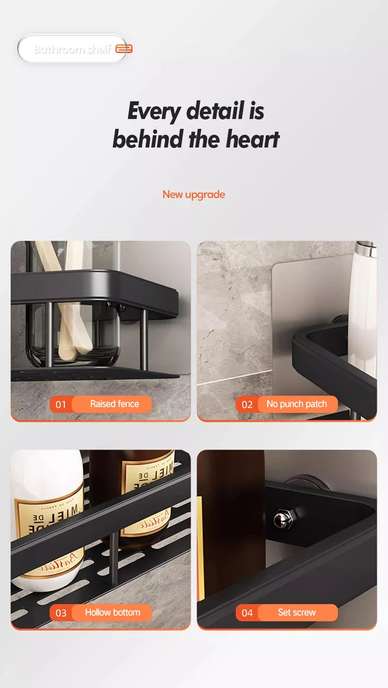 Bathroom Storage Rack Stainless Steel Anti Rust Storage Shower Rack Suction Cup Storage Rack Household Storage Appliances