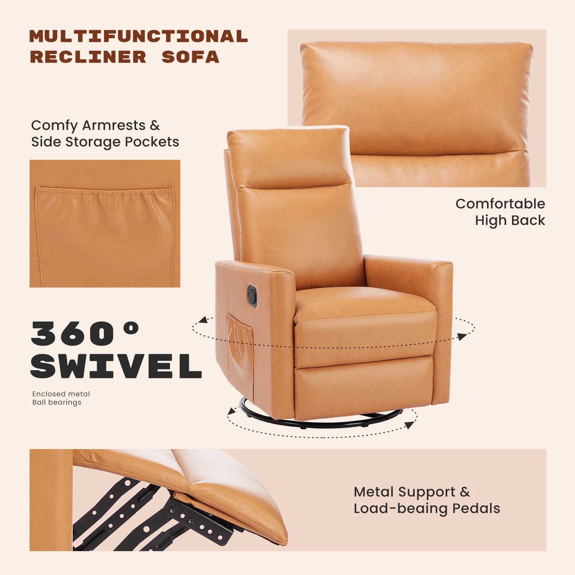 JHK Swivel Rocking Living Room Sofa Glider Rocker Recliners for Living Room with Extra Large Footrest Upholstered Deep Seat