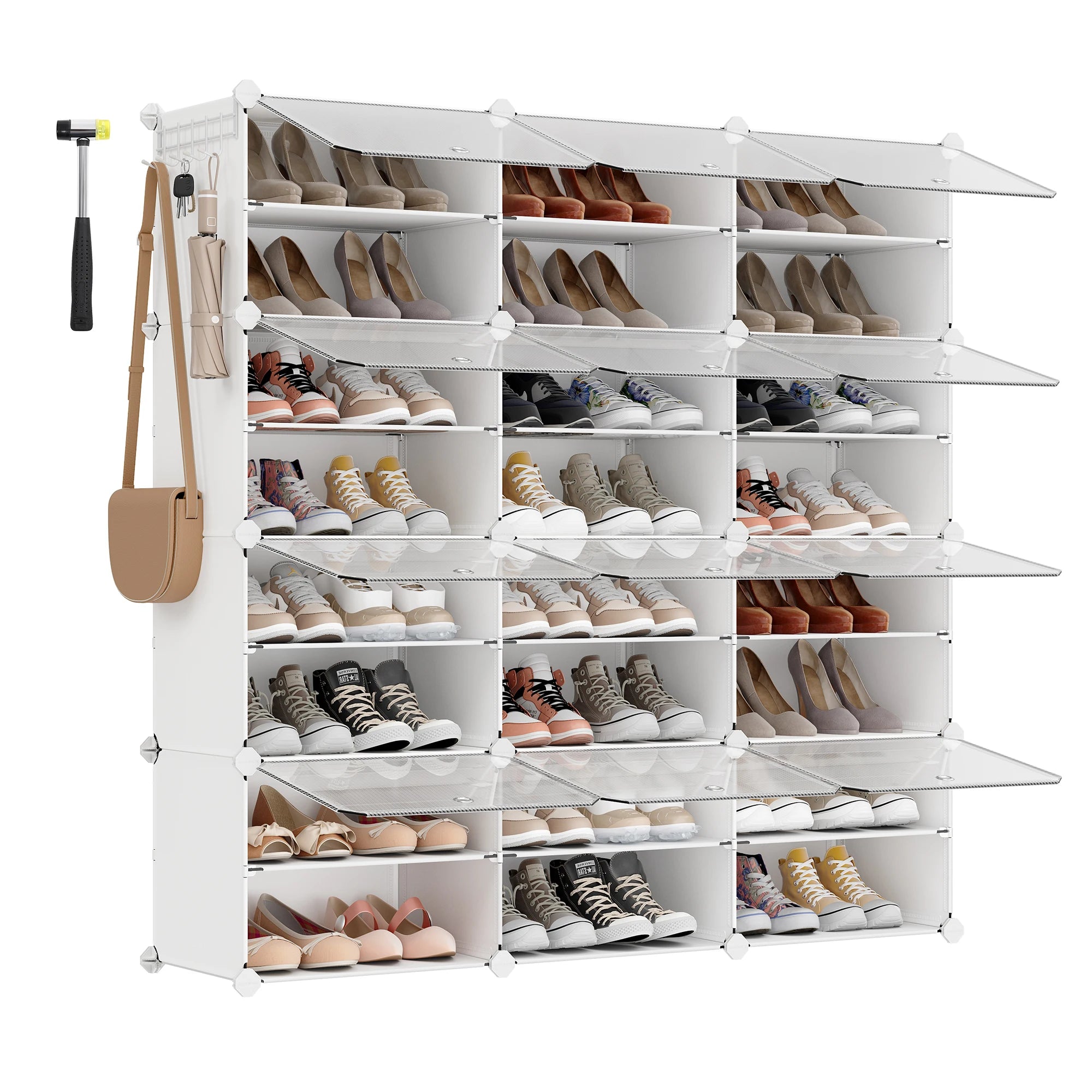 SONGMICS Shoe Rack, 12 Cubes Shoe Organizer with Doors, 48 Pair Plastic Shoe Storage Cabinet, for Bedroom, Entryway, Steel Frame