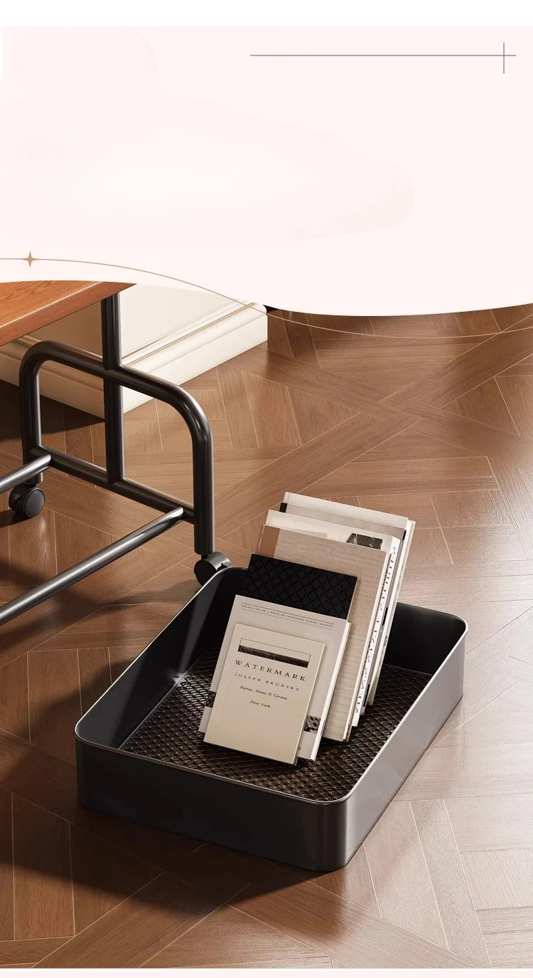  Rolling Laptop Desk & Storage Table - Double-Tier Mobile Stand with Basket, Perfect as Sofa Side Table or Bedroom Nightstand