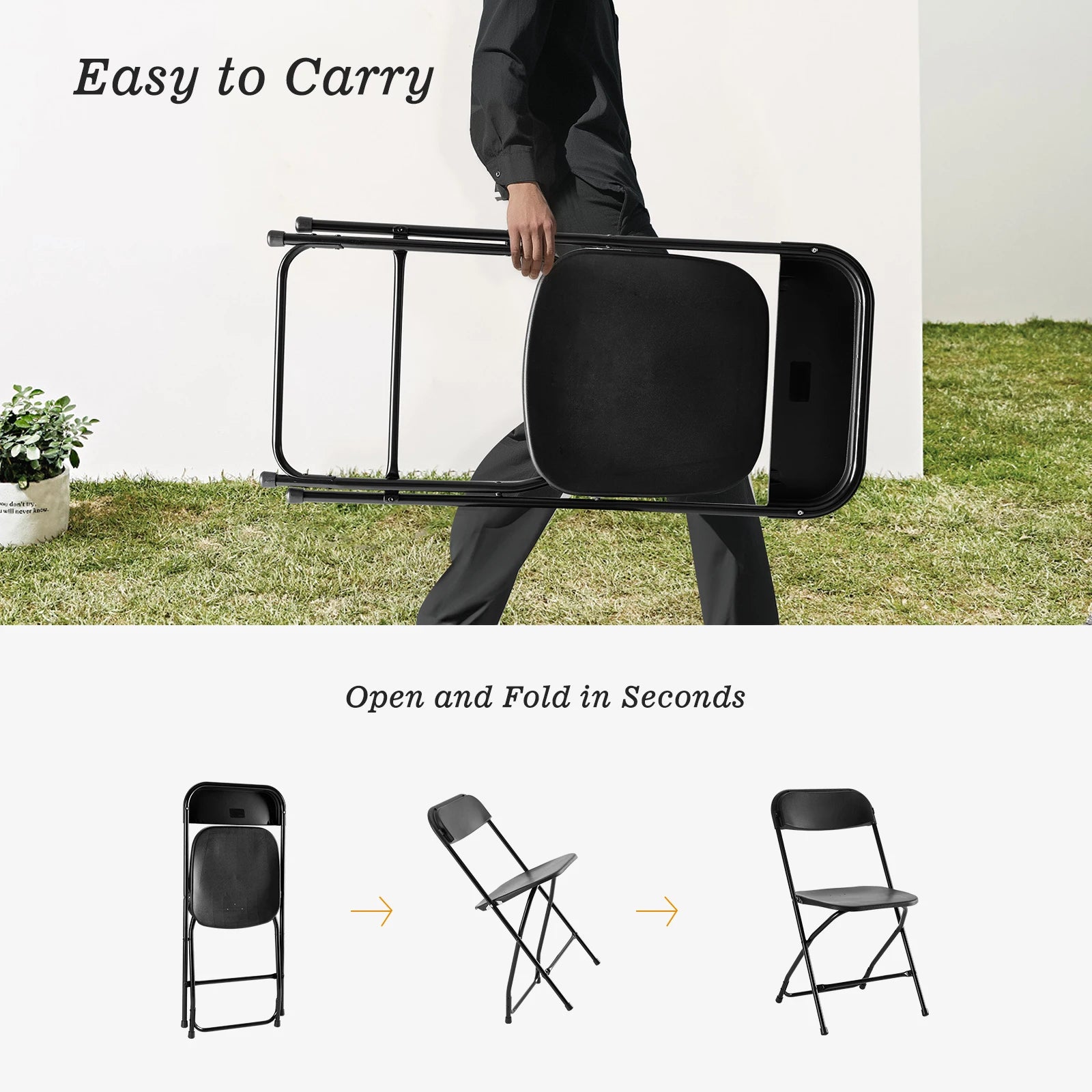JHK Plastic Folding Chair 10 Pack 330LB Load Capacity Living Room Dinner Chairs Lightweight Portable Indoor/Outdoor Home Office