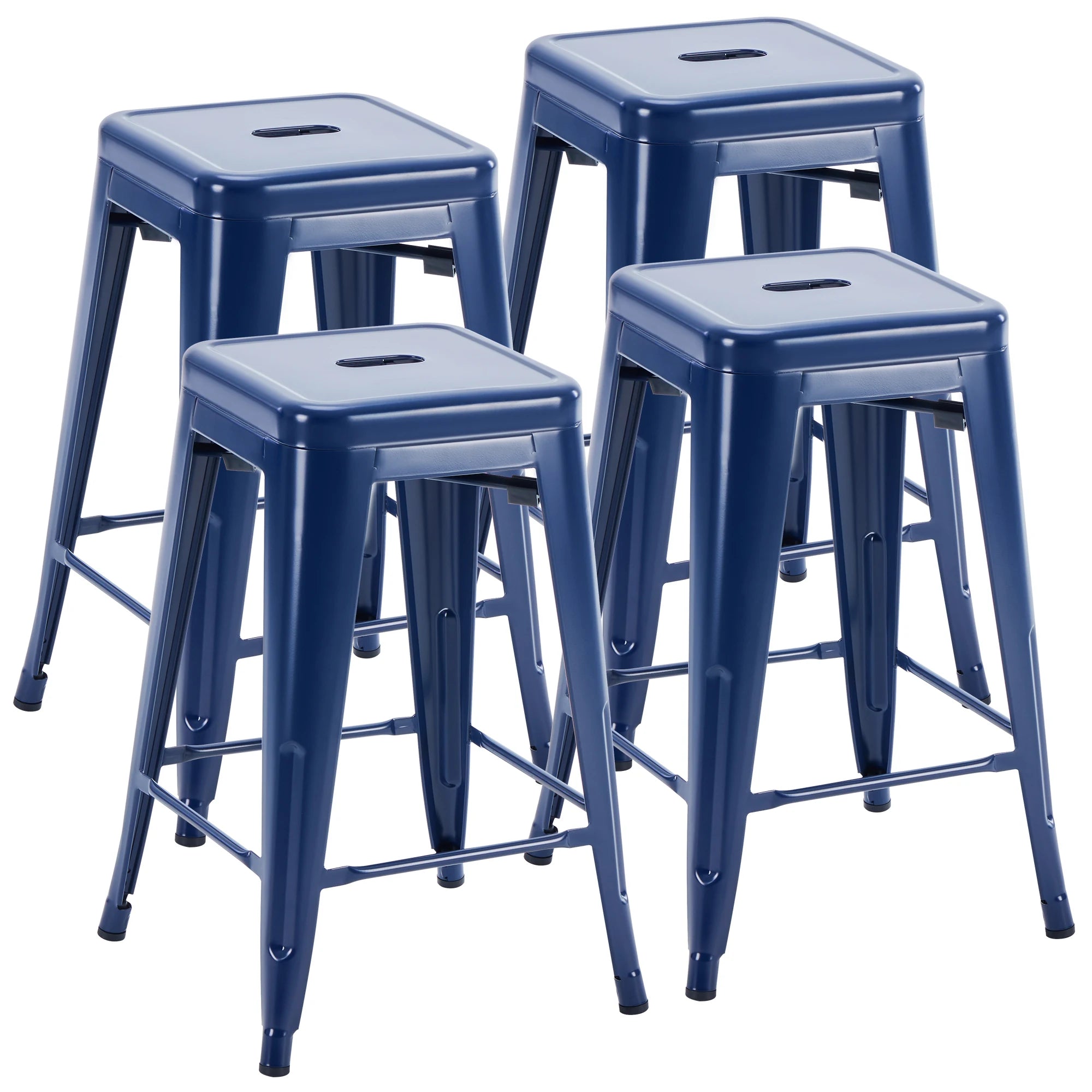 JHK 24 IN Metal Bar Stools Set of 4 Stackable Stools No Assembly Required Backless Counter Height Bar Stools for Kitchen Outdoor