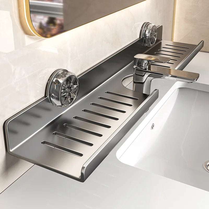 1pc Bathroom Sink Storage Rack Suction Cup Faucet Draining Rack Punch free Wall-mounted Toiletries Shelf Bathroom Organizer