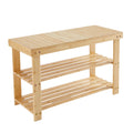 JHK Living Room 3-Tier Bamboo Shoe Rack Bench Holds Up to 286 lb Storage Organizer Easy Assemble Suitable for Bedroom Balcony ﻿