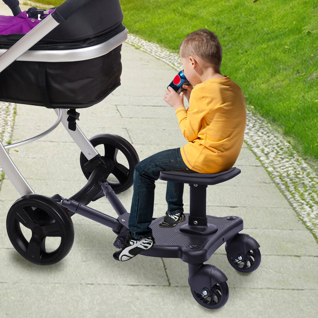 Universal 2-in-1 Stroller Board And Seat Pram Pedal Adapter for Kids - Detachable Safety Ride Board for Pushchair with 25kg Load