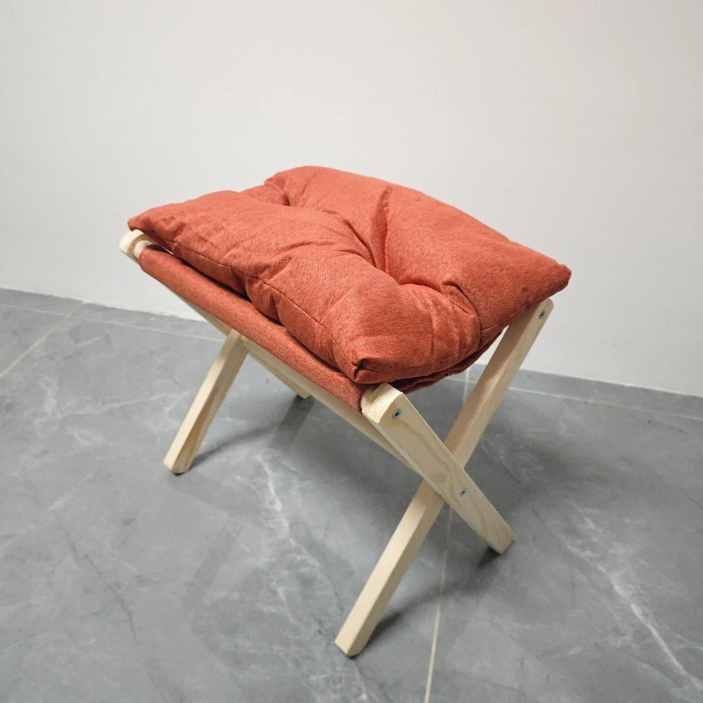 Bamboo Foldable Peddle with Soft Cushion Seat - Portable for Office and Home Use, Space Saving Design , Footstool Furniture