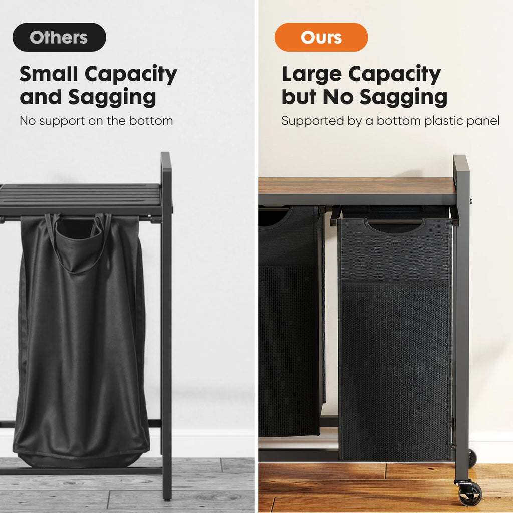 JHK 29IN Cabinets with Movable Wheels Metal Frame and Pull-Out Removable Sorter Bags Clothes Basket Organizer for Furniture
