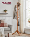 VASAGLE Solid Wood Coat Rack, Free Standing Tree-Shaped Coat Rack with 8 Hooks, 3 Height Options, for Clothes, Hats, Bags, Livin
