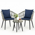 JHK 3 Pieces Wicker Patio Outdoor Set with Soft Cushion and Glass Steel Frame Table Manual Weaving Patio Chairs For Garden Lawn