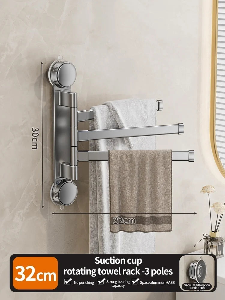 No Need To Drill Suction Cup rotating towel rack multi-bar folding rack towel rack Bathroom bath towel rack Kitchen storage rack