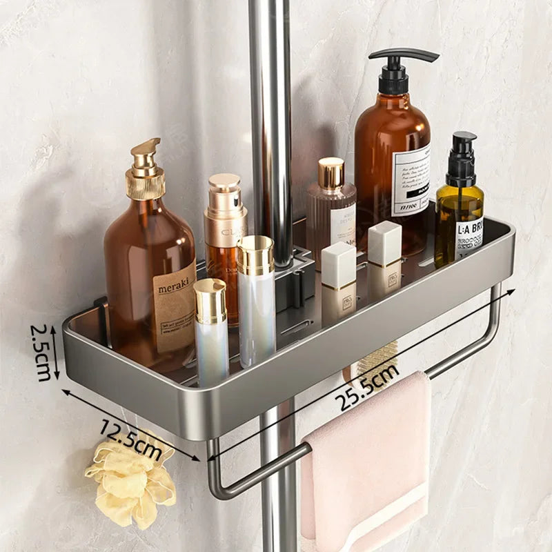 Bathroom Shower Head Holder Wall Mounted No Drilling Required Shampoo Organizer Rack Integrated Design Storage Shelf