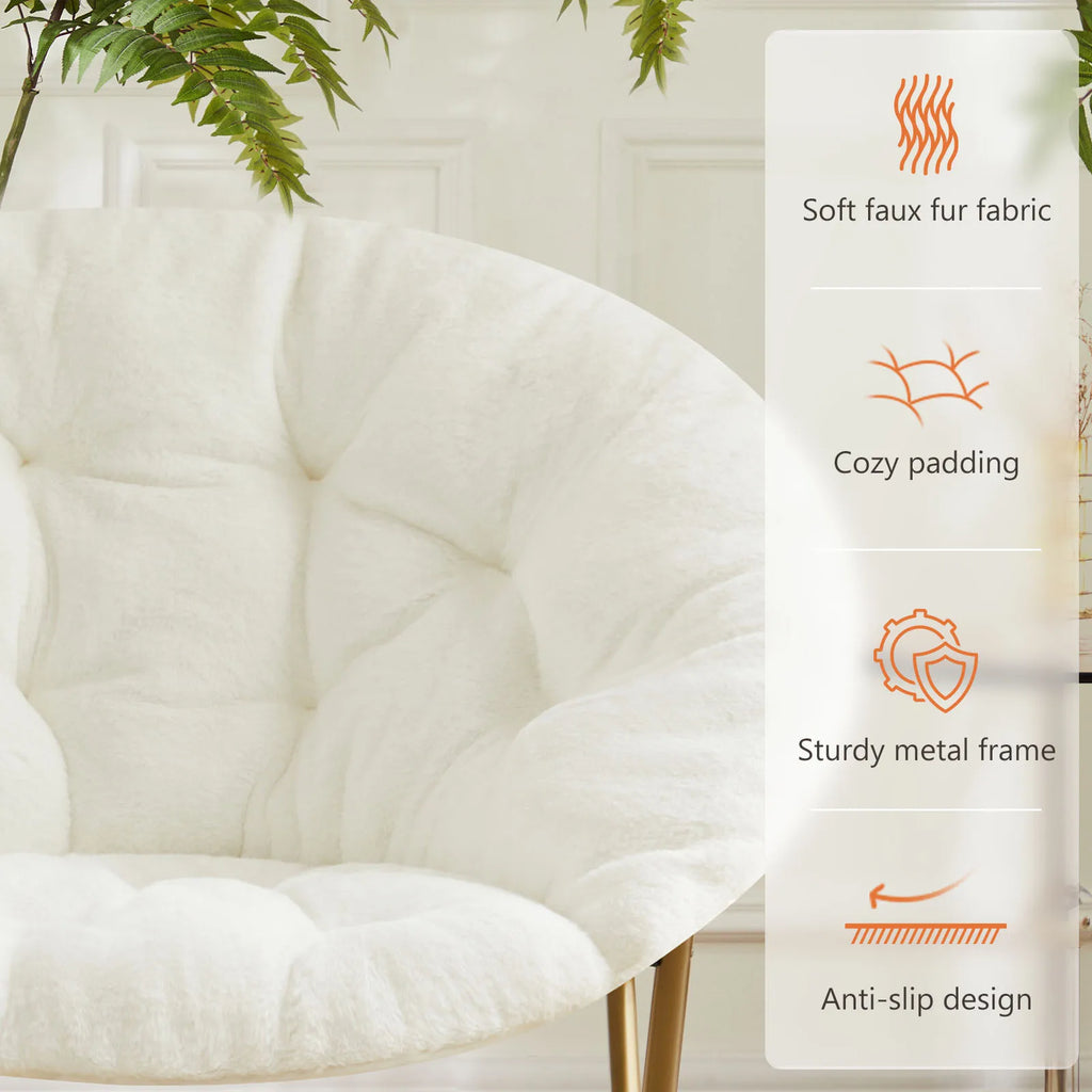 JHK Faux Fur Cozy Saucer Chairs For Living Room Folding Thick Padded Seat Metal Frame X-Large Reading Lounge Furniture
