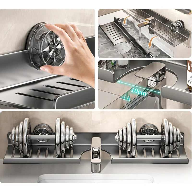 1pc Bathroom Sink Storage Rack Suction Cup Faucet Draining Rack Punch free Wall-mounted Toiletries Shelf Bathroom Organizer