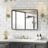 JHK 24x36 Inch Large Rectangle Vanity Framed Mirror for Wall Matte Metal Framed Modern Mirror Tempered Glass For Living Room