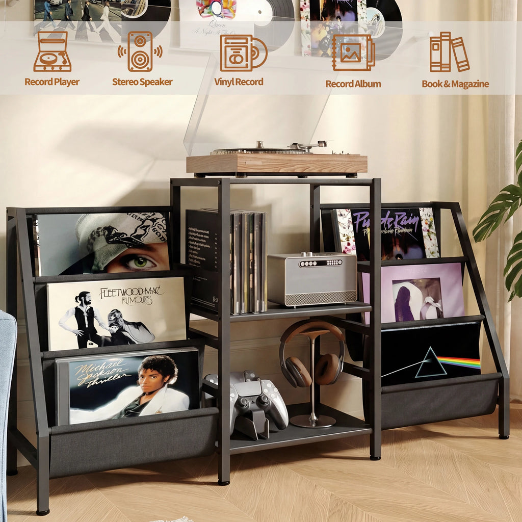 JHK 3-Tier AV Media Stand CD Rack Storage Cabinet with Sturdy Steel Shelves Collection DVD Organizer for Living Room Home Office