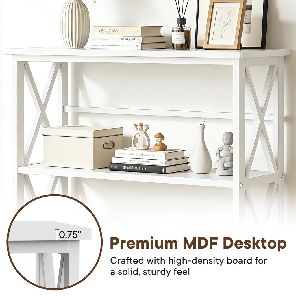 JHK 3 Tier Bookshelf with Wood Shelves Sturdy Wood Frame Heavy Duty X-Design Shelf Storage Organizer for Home Office