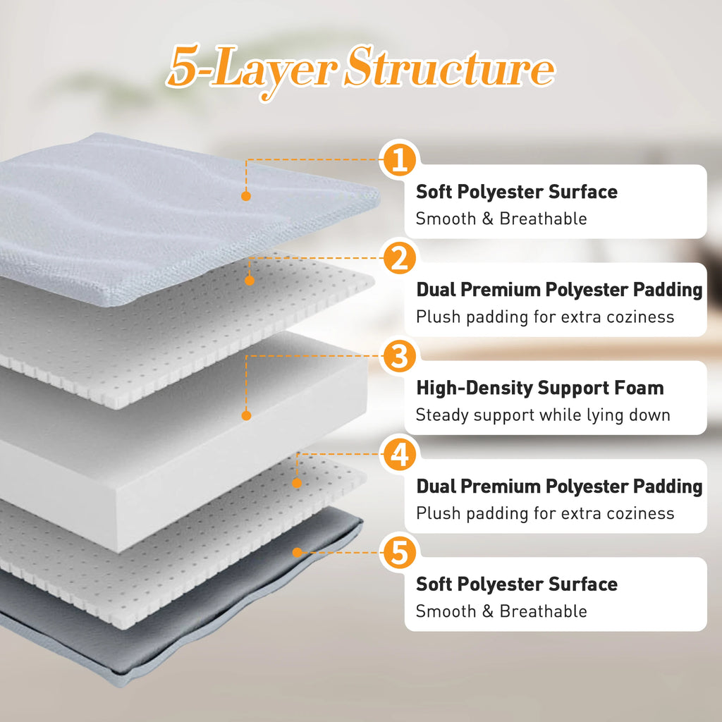 JHK Foldable 4 Inch Soft Bed Mattress Full Queen Size Thick Mattress Soft and Breathable Portable Bed Topper Bedroom Home Use