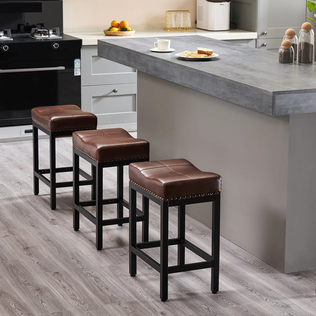 JHK Bar Stools Saddle-Style Pu Leather Upholstered Chair Counter Height Bar Stools with Metal Base Saddle Stools For Kitchen