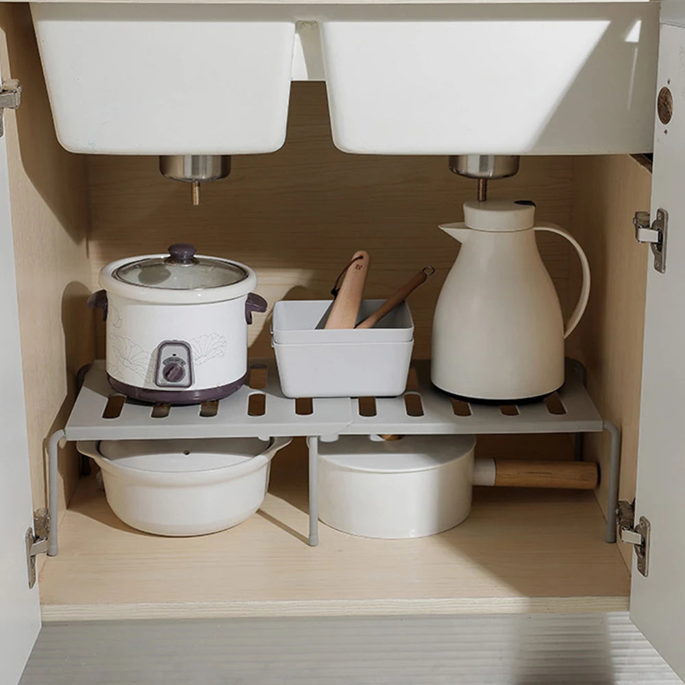 Retractable Kitchen Shelf Multifunctional Expandable Stackable Sliding Rack Space Saving Home Cabinets Tableware Organizer Rack