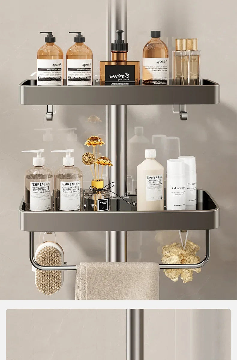 Bathroom Shower Head Holder Wall Mounted No Drilling Required Shampoo Organizer Rack Integrated Design Storage Shelf
