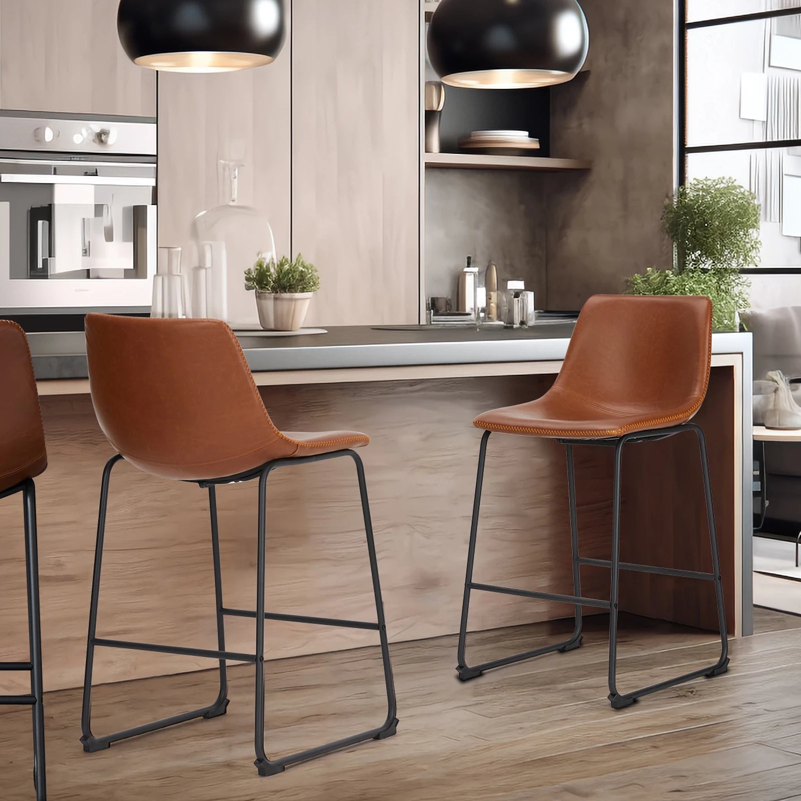 JHK 2 Pack Pu Leather Counter Height High Chair For Home and Office Comfortable Sponge Cushion Outdoor and Indoor Sturdy Chairs