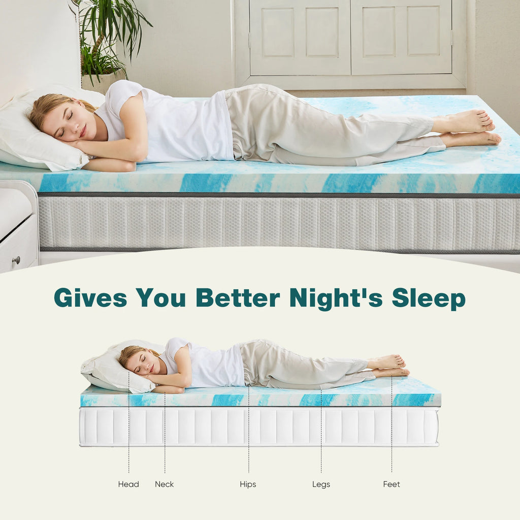 JHK 4 Inch Gel Memory Foam Mattress Topper Full Size Cooling Mattress Soft and Breathable Bed Topper School Bedroom Furniture