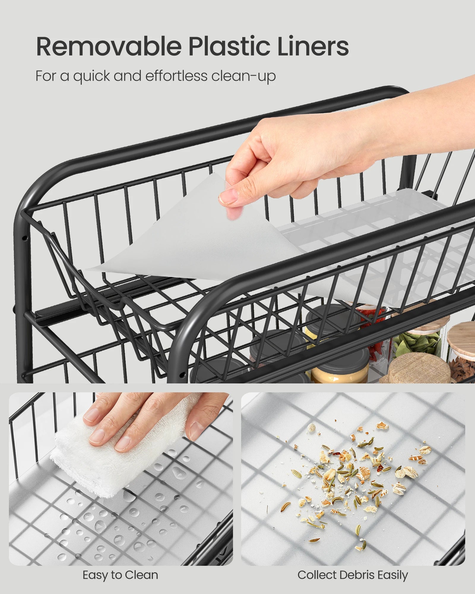 SONGMICS 2-Tier Pull Out Cabinet Organizers, Under Sink Organizer, Bathroom Organizer and Storage, Sliding Basket Drawers, Stack
