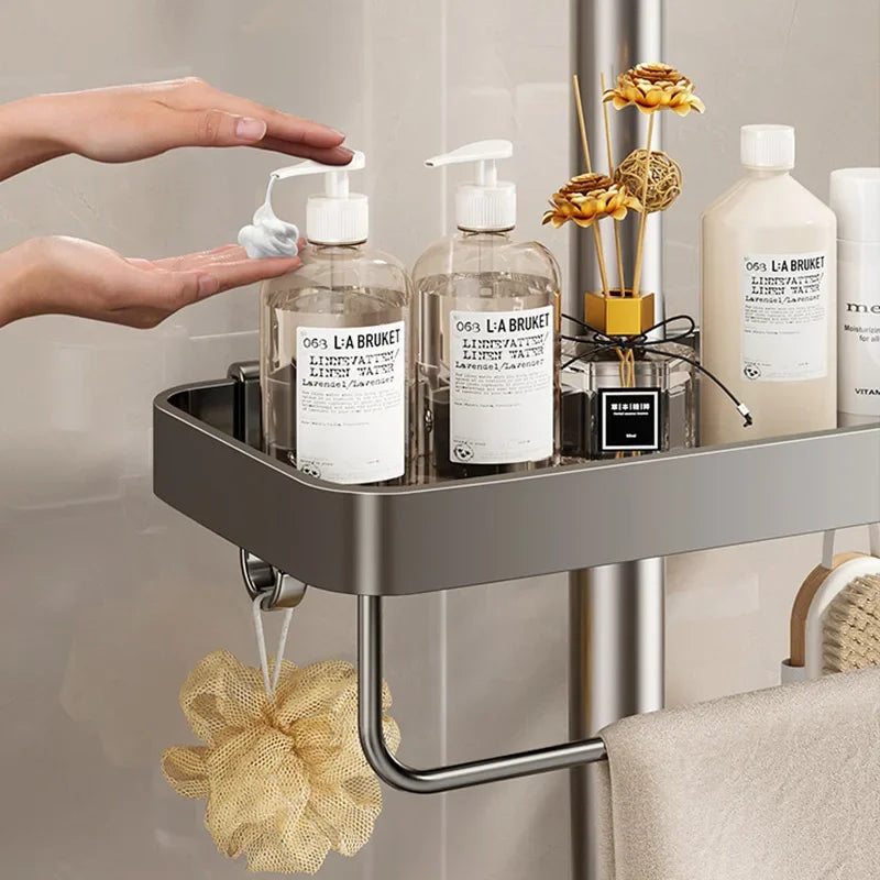 Bathroom Shower Head Holder Wall Mounted No Drilling Required Shampoo Organizer Rack Integrated Design Storage Shelf