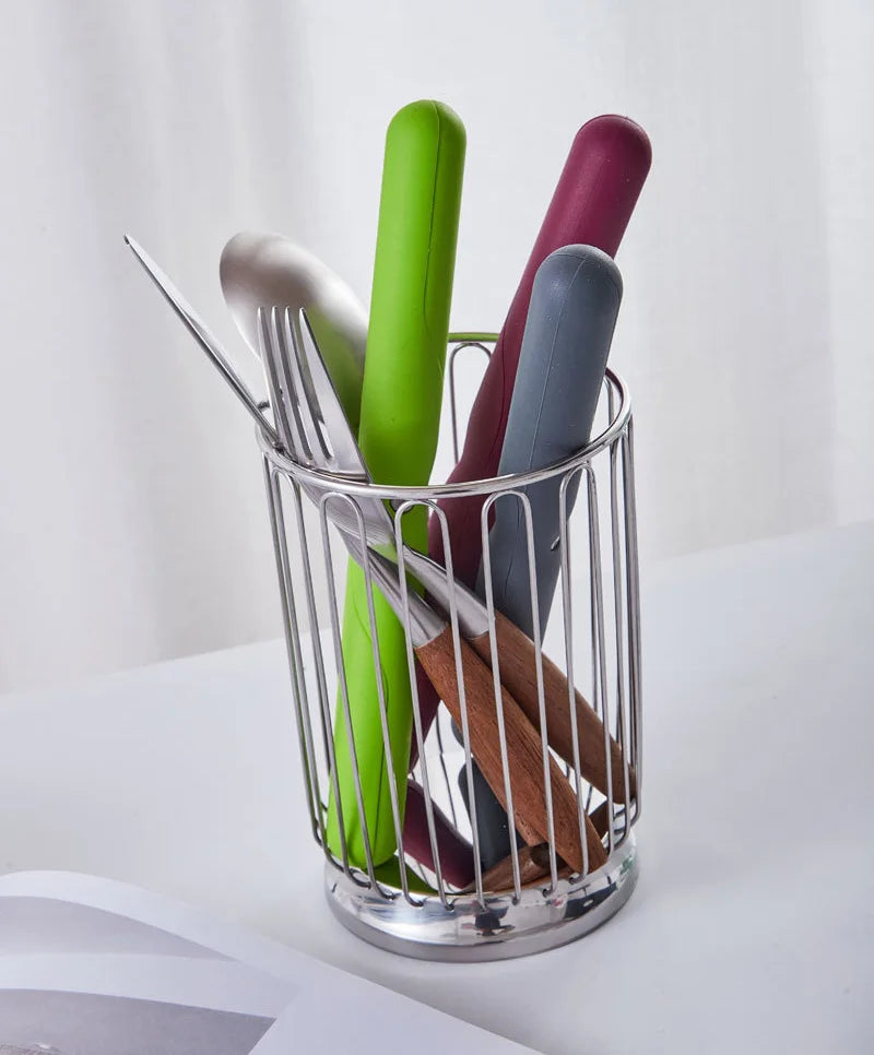 1pc Cutlery Drain Basket Stainless Steel Chopsticks Holder Fork Spoon Storage Basket Kitchen Desktop Hollowed-out Fruit Basket