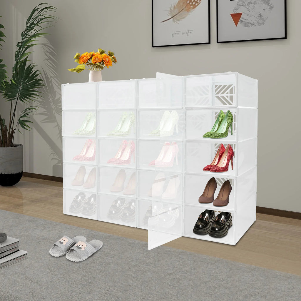 20 Pcs Shoe Storage Box Transparent PP Plastic Shoe Cabinet Moisture & Dust Proof Modern Organizer Black/White