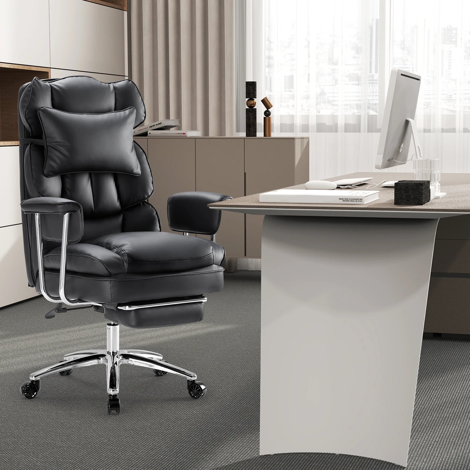 JHK PU Leather Ergonomic Office Computer Desk Chair High Back with Footrest Lumbar Support Height Adjustable For Home Office