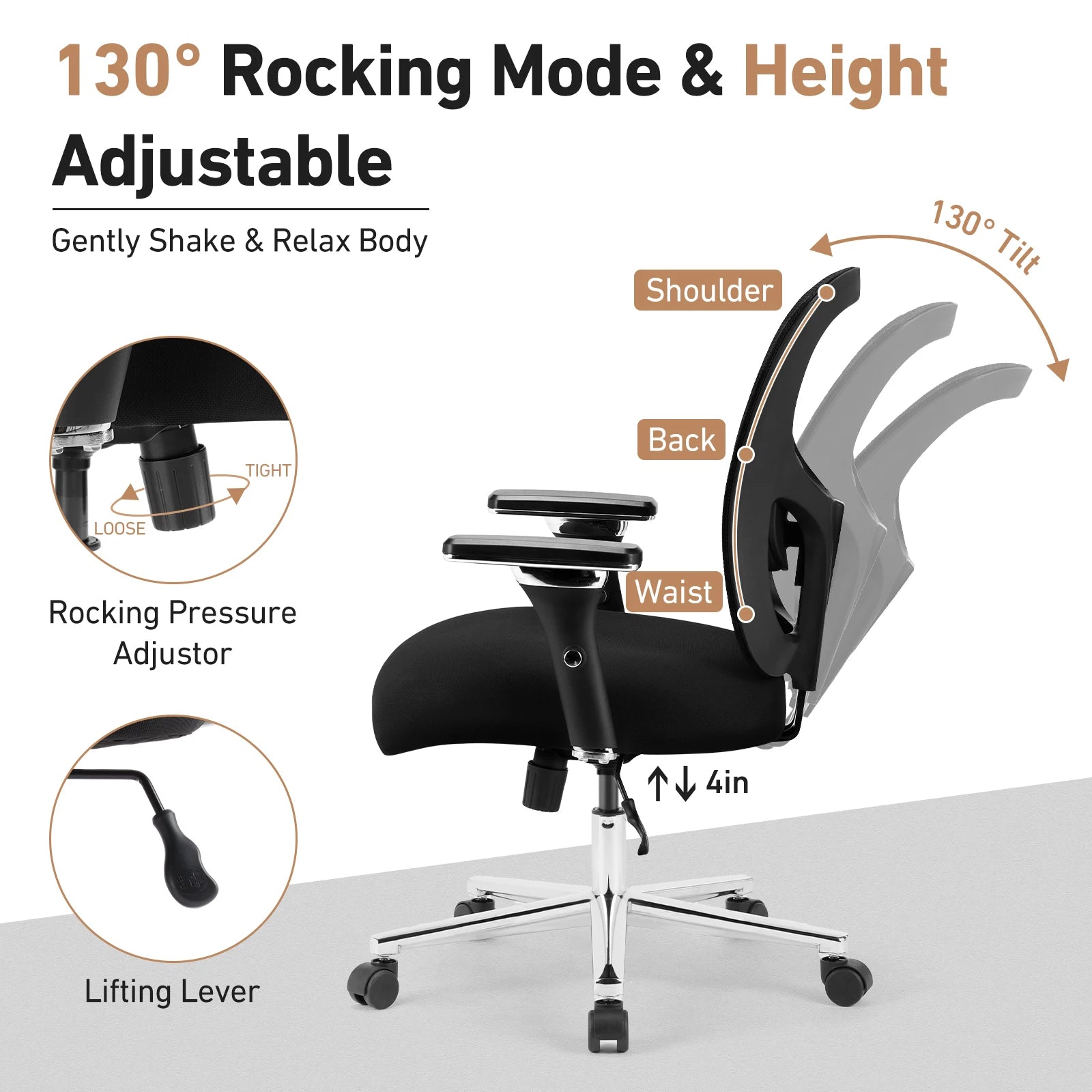 JHK 500lbs Heavy Duty Mesh Backrest Lumbar Support Office Chair Ergonomic Adjustable Height 4D Armrest Gaming Chairs for Home