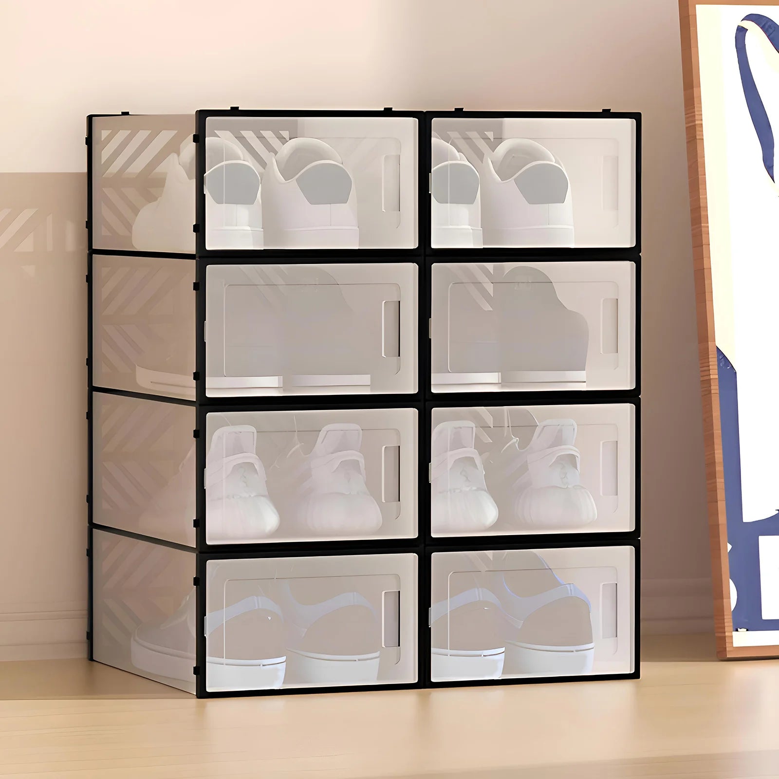 20 Pcs Shoe Storage Box Transparent PP Plastic Shoe Cabinet Moisture & Dust Proof Modern Organizer Black/White