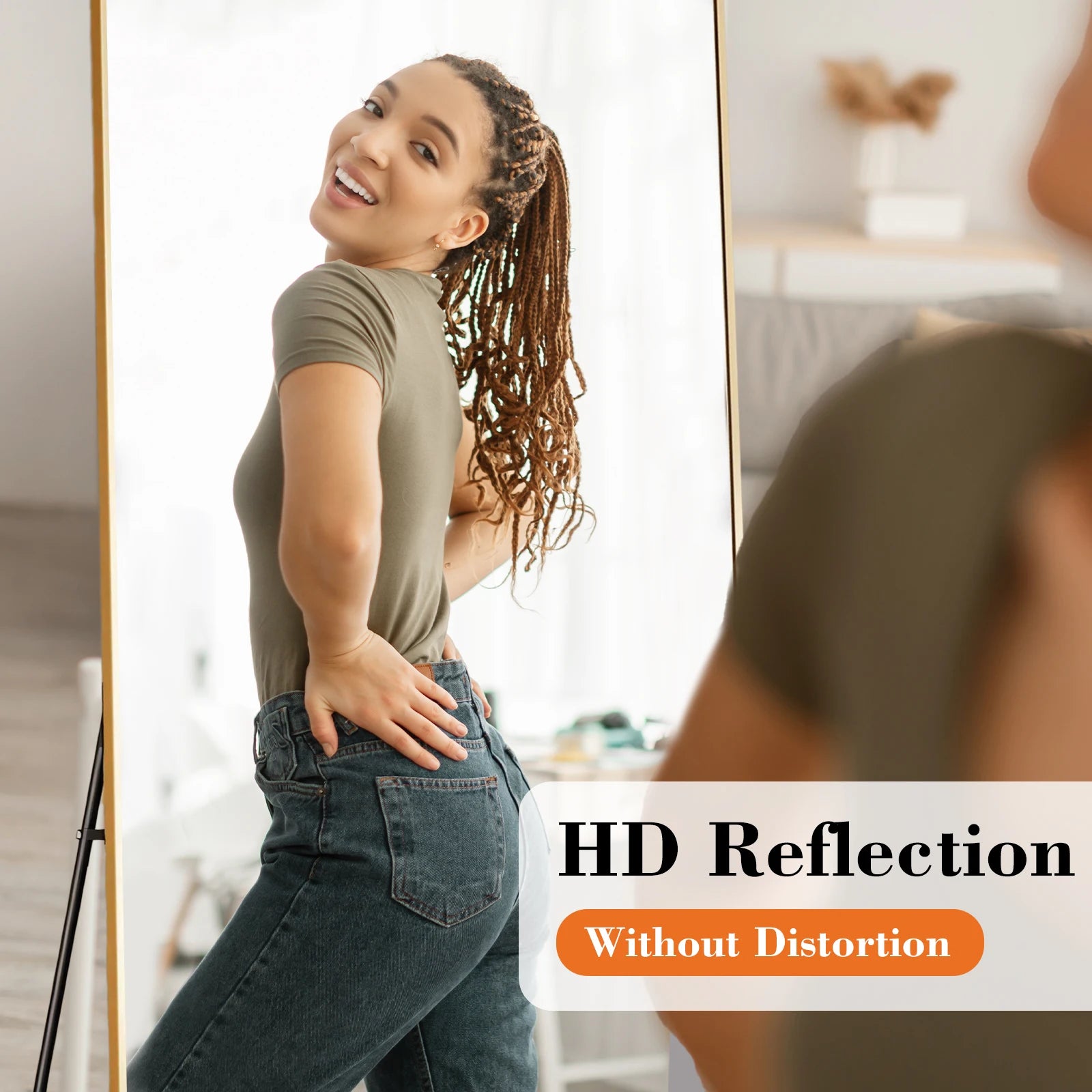 JHK 56"x21" Mirror with Aluminum Alloy Frame Full Length Mirror with Stand Floor Body Wall-Mounted Mirrors For Bedroom Bathroom