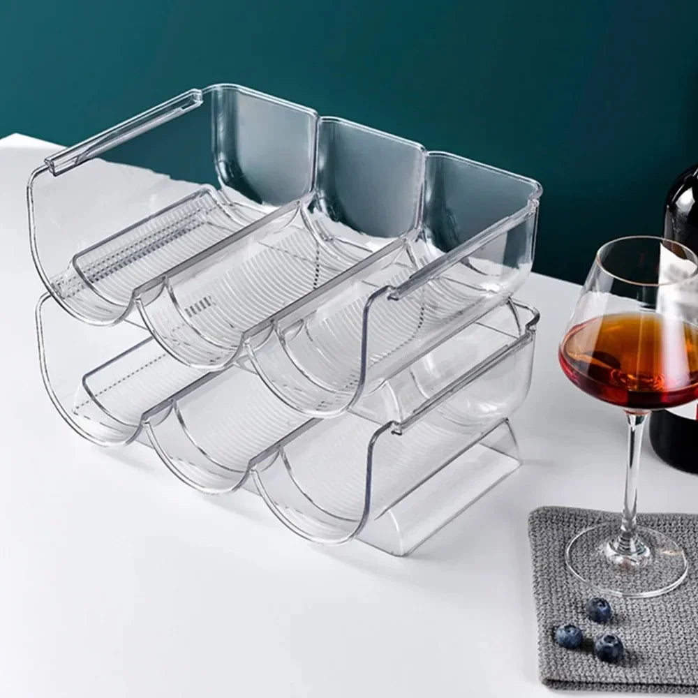 Clear Refrigerator Wine and Water Bottle Holder,  Stackable Plastic Wine Rack Storage Organizer for Fridge, Cabinet, Pantry