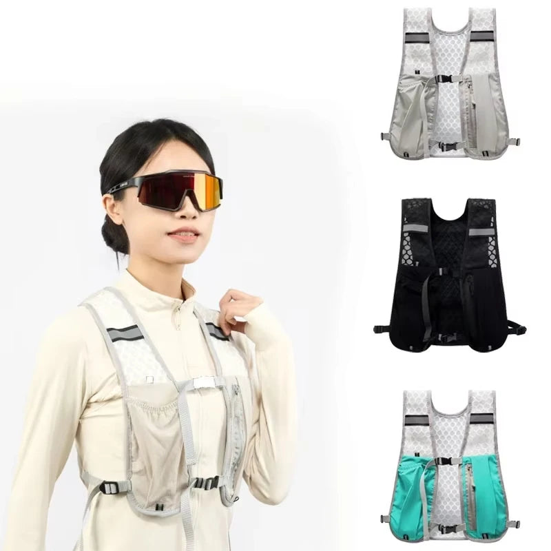 1pc Biking Running Storage Vest Lightweight Running Vest Reflective Phone Water Bottle Storage Pocket Mesh Breathable Sport Vest