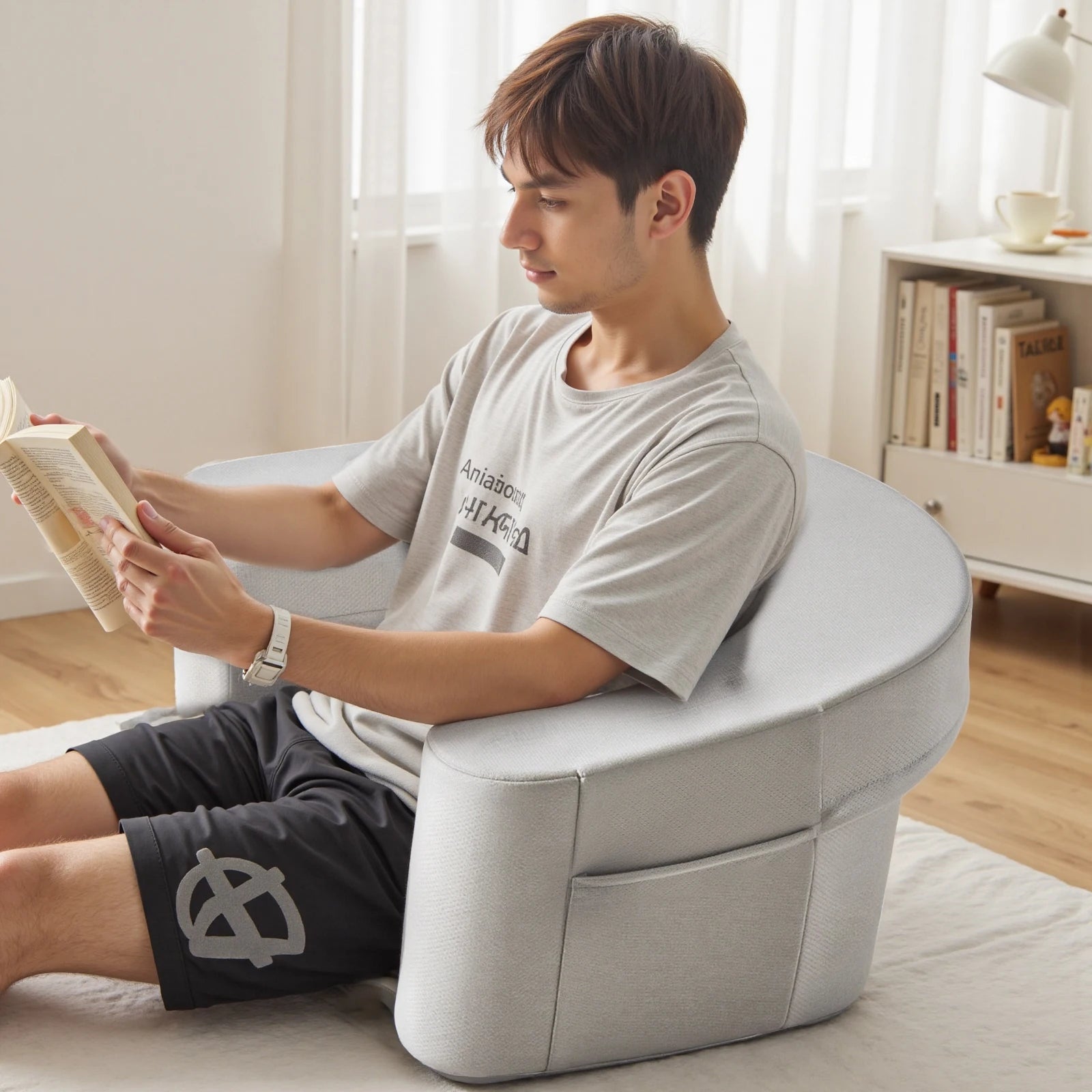 JHK Curved Memory Foam Reading Pillow Ergonomic Neck Pillow Ventilated Cooling Bed Pillow with Removable Washable Cover Comfort