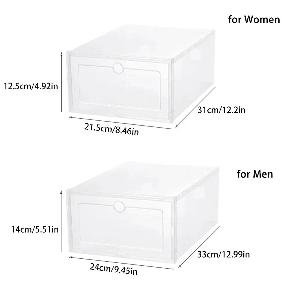 6pcs Transparent Shoe Boxes Stackable Shoe Cases Storage Plastic Shoes Box Dustproof Sneaker Boxes Shoes Furniture Organizers