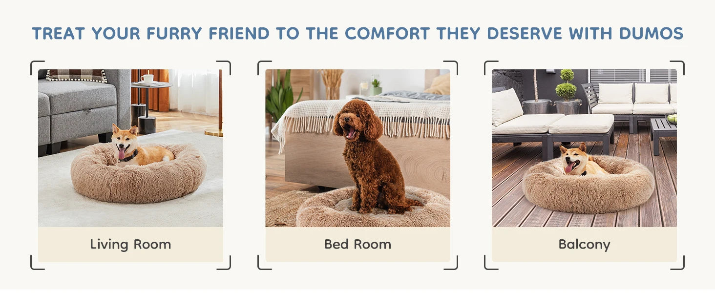 JHK Round Plush Faux Fur Calming Dog Bed for Medium to Large Dogs Washable Large Pet Bed Anti-Slip Fluffy Dog Bed For Home