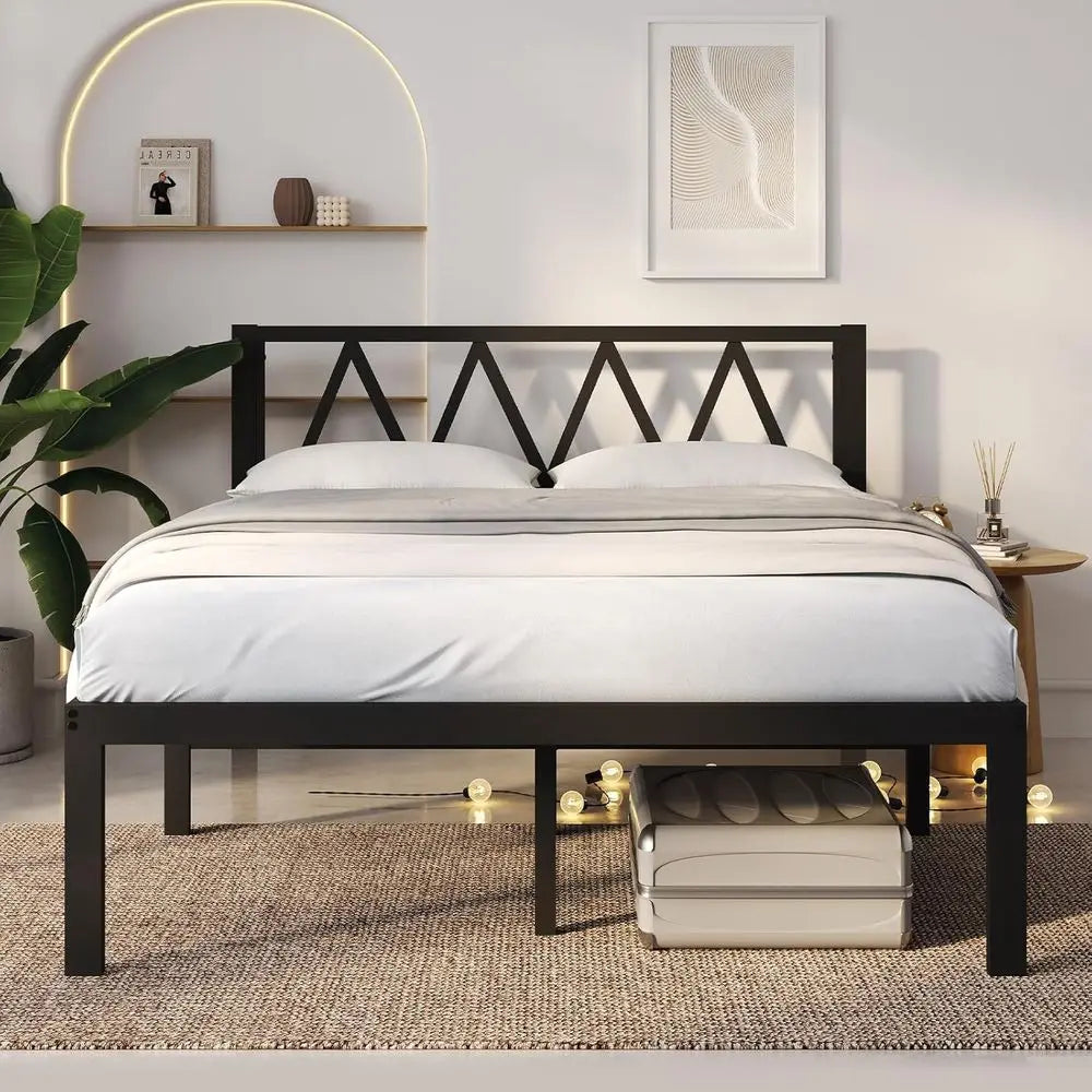 Novilla 18 Inch Queen Bed e with board, Metal Platorm Bed e, Queen Size Bed e No Box Spring Needed, Easy Assembly, Black