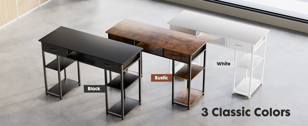 JHK 48 Inch Computer Gaming Desk with Fabric Drawers Storage Shelves Metal Frame Adjustable Feet Table For Bedroom Home Office