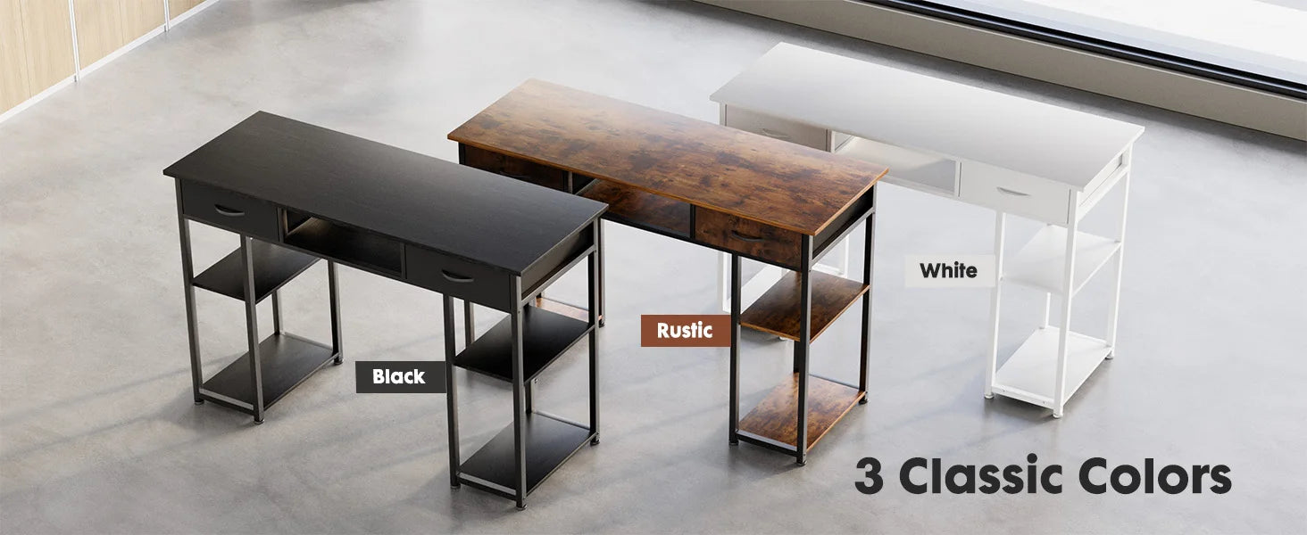 JHK 48 Inch Computer Gaming Desk with Fabric Drawers Storage Shelves Metal Frame Adjustable Feet Table For Bedroom Home Office