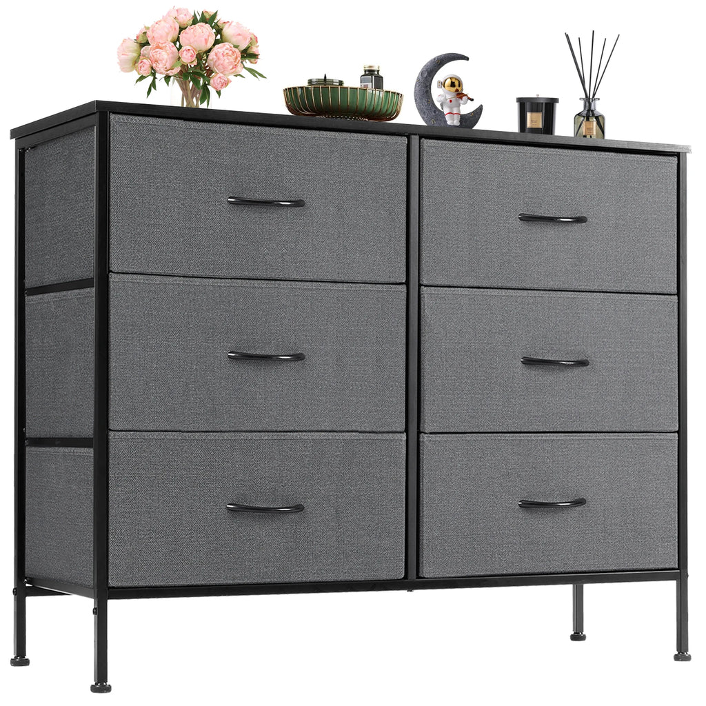 JHK Nightstand 6 Fabric Drawers Dresser For Bedroom Bedside Sofa Table With Storage Closet Chest Display Cabinet Furniture