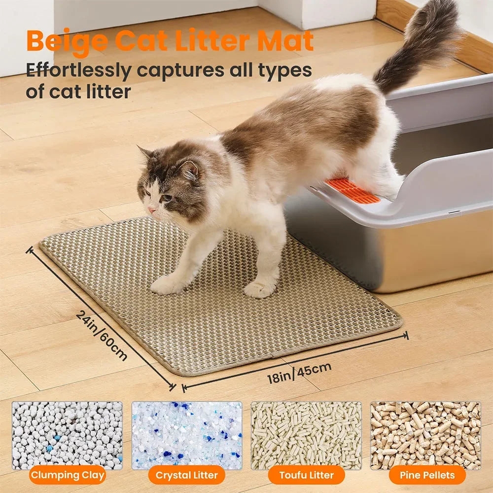 NEWc Large Size Cat Litter Mat-Advanced Honeycomb Double Layer Design,Urine Waterproof,Easy Cleaning,Scatter Control,Stay Clean