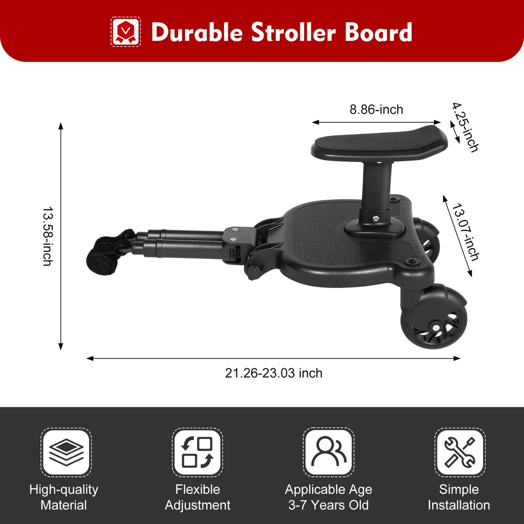 Universal 2-in-1 Stroller Board And Seat Pram Pedal Adapter for Kids - Detachable Safety Ride Board for Pushchair with 25kg Load